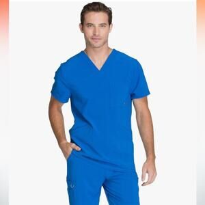 New Infinity Men's Modern Scrub Shirt Size XS Athletic Fit Blue Short Sleeve NWT